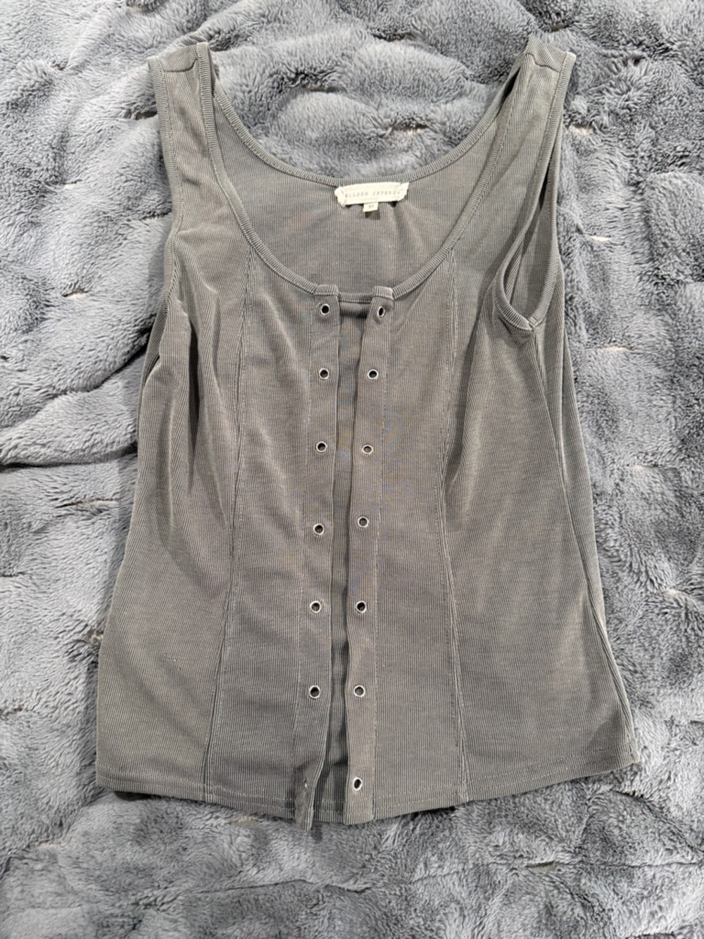 Eileen Fisher Steel Gray Eyelet-Front Sleeveless Tank